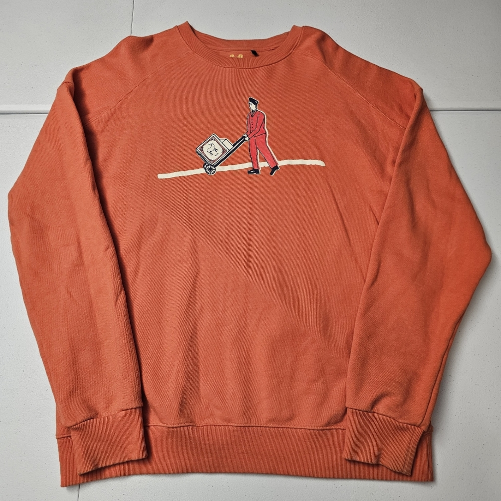 Tee Library Boxed Goat Sweatshirt Mens Small Handtruck Delivery Man Orange